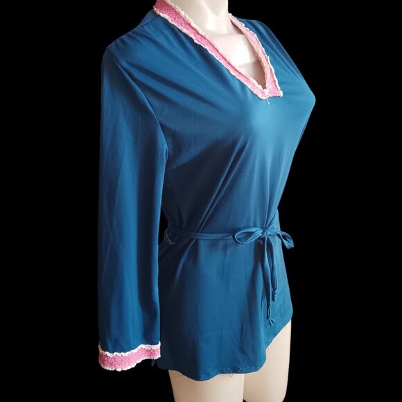 Vintage Women's Medium Belted Top 1970's 1of1 Handmade Groovy Granny Lace Trim - Picture 4 of 7